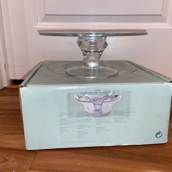 STUDIO GLASS PEDESTAL 3-WICK HOLDER PARTYLITE P8076 - Picture 2 of 3